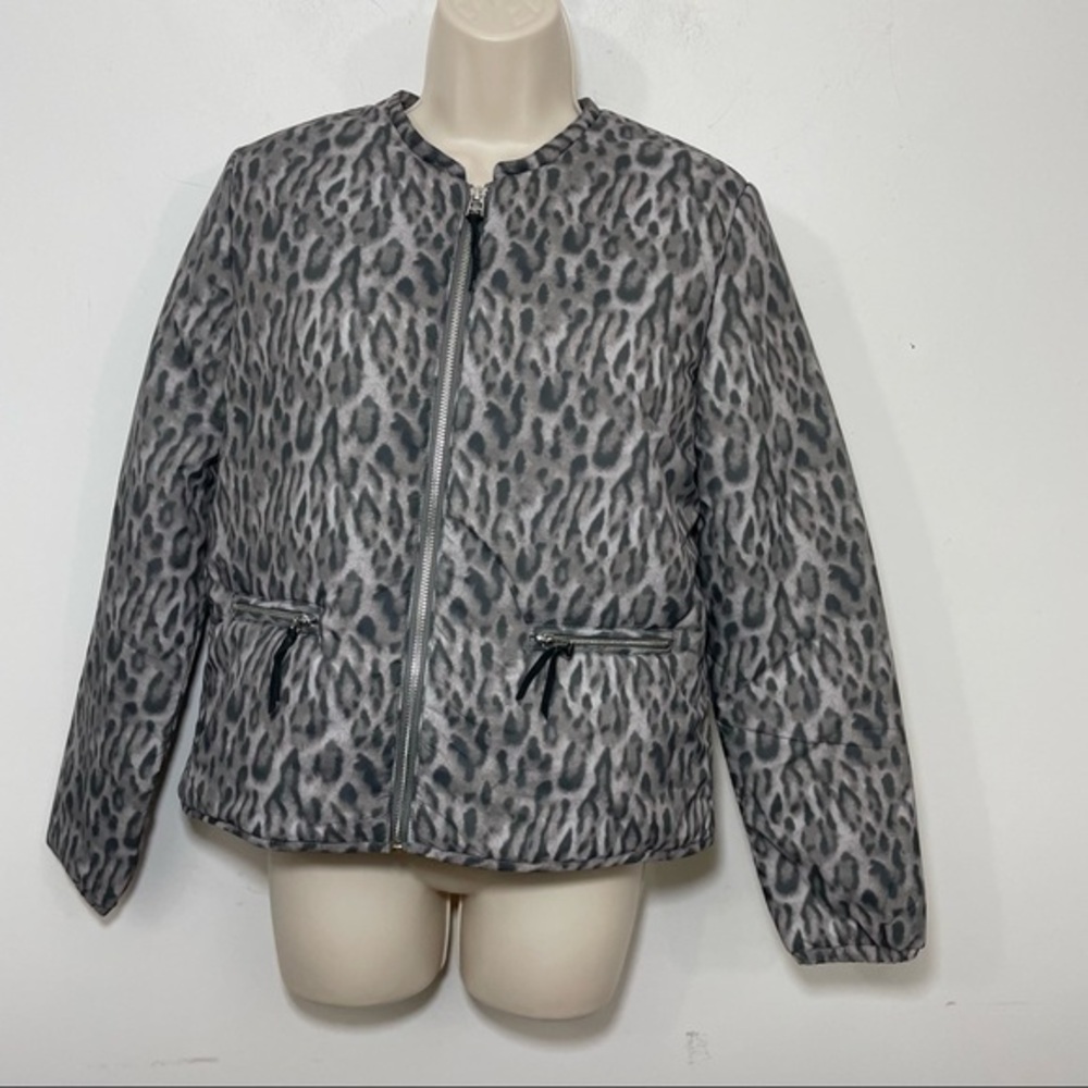 Generation love animal print leopard bomber puffer jacket coat size medium gray